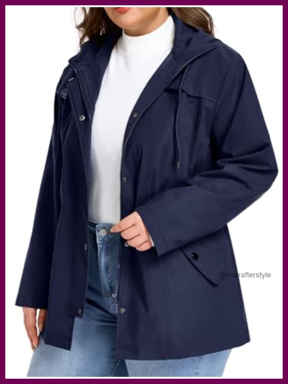 Plus Size Waterproof Rain Jacket Long Sleeve Hooded Raincoat